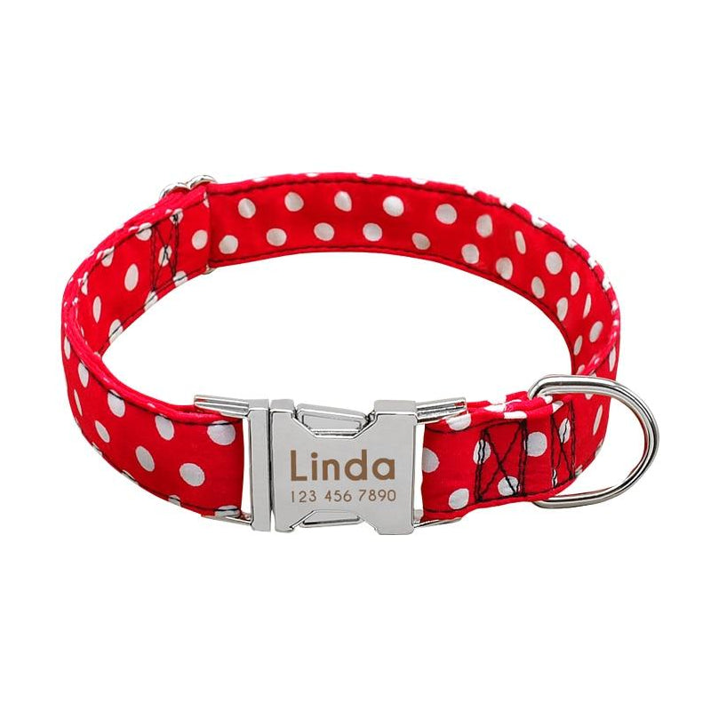 Collar Perro Personalizado Nombre - Modelo Lunares Rojo